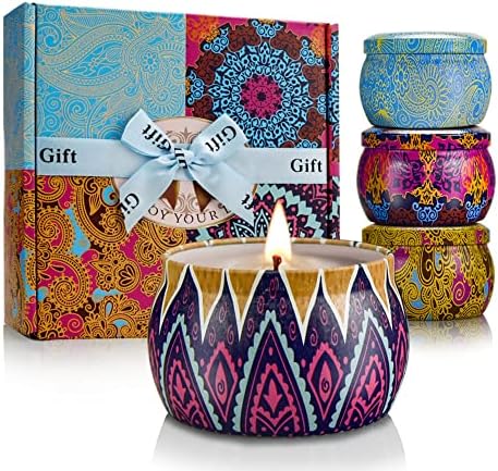 Candle Gifts Set Gift for Women Bohemian Scented Soy Candles 4.4 oz Aromatherapy Candles Stress Relief Admins Day Mothers Day Birthday Gifts, 4 Pack