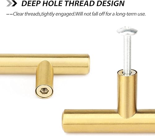 Miniatura 3 de goldenwarm Paquete de 35 tiradores dorados de latón cepillado para gabinetes, tiradores dorados para cajones de 3 pulgadas (2.992 in), accesorios de