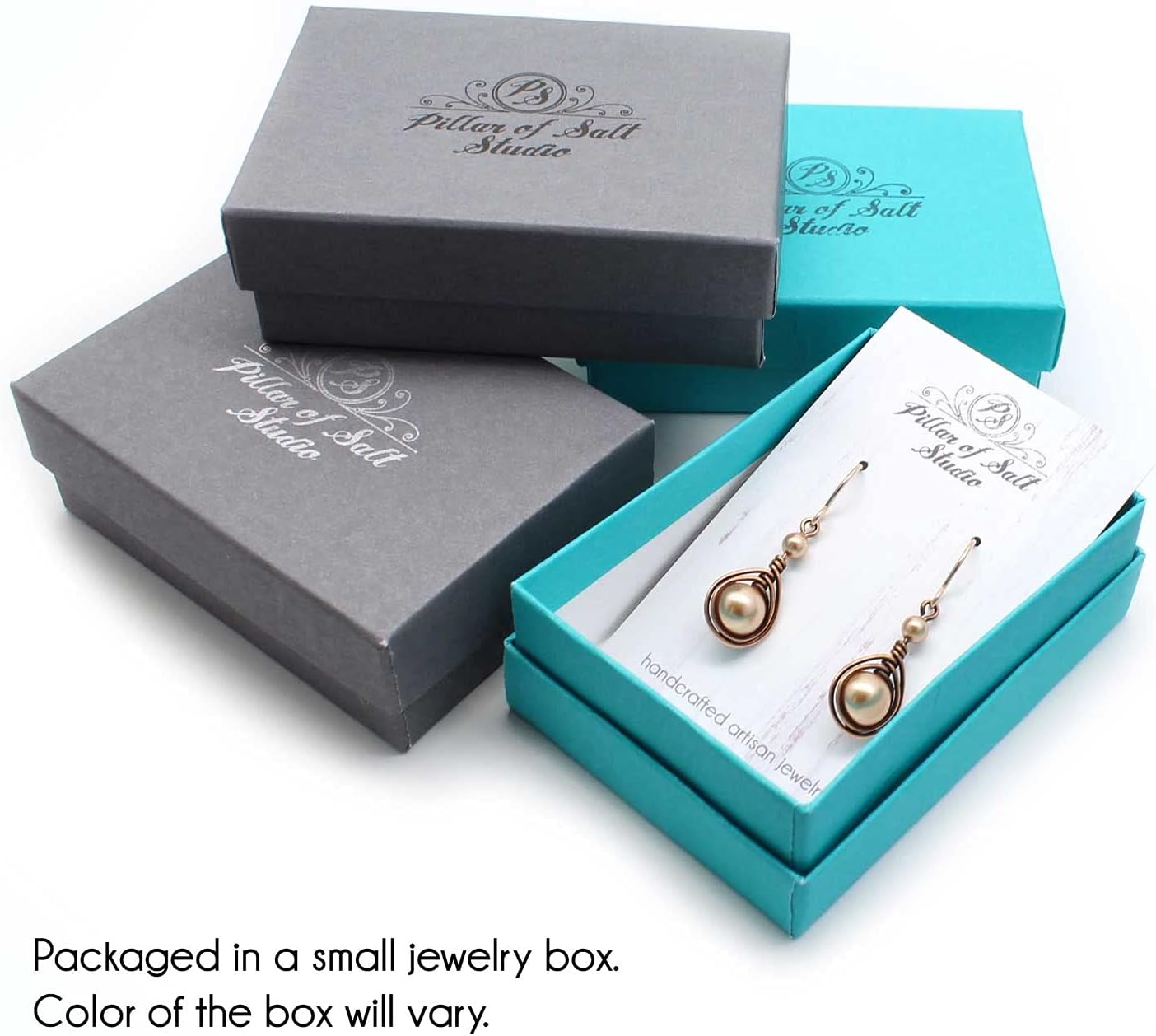 Pillar of Salt Studio Handcrafted Copper Earrings with Simulated Pearl and Rose Gold-filled Ear wires (Antiqued Copper, 1" drop, Eden Green)