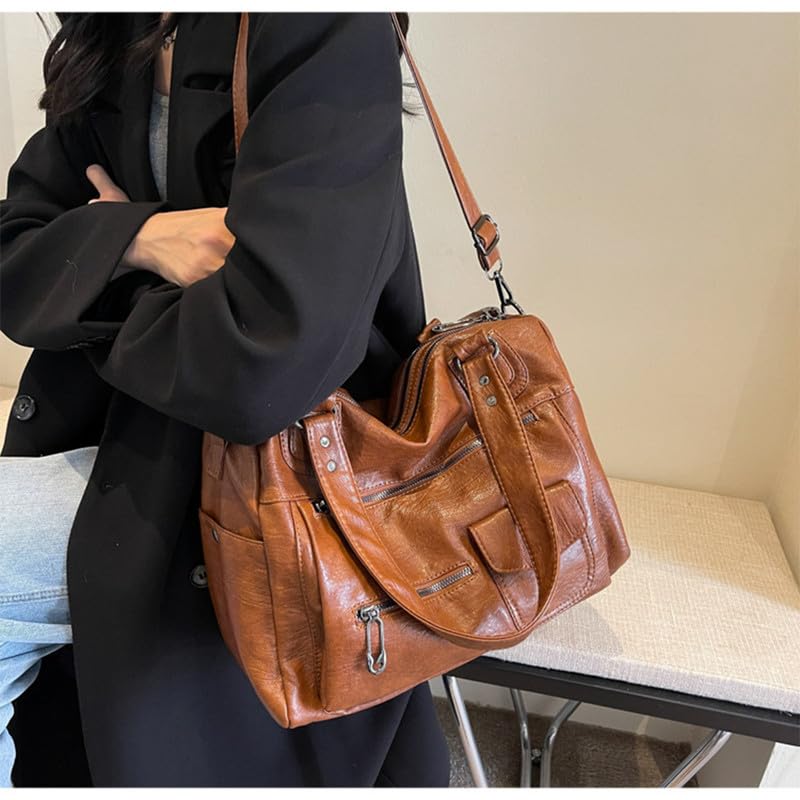 Borsa Bauletto con Tracolla da Donna in Pelle Sintetica Hobo Borsa a mano Sacchetto Borsa a spalla Donna Borse Manici Lunghi Donne Borsetta Borse a tracolla Marrone