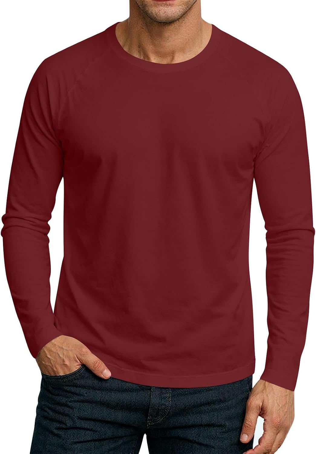 Men's Tee Shirts, Long Sleeve Solid Color Crewneck T Shirts Casual Basic Tees, M-3XL