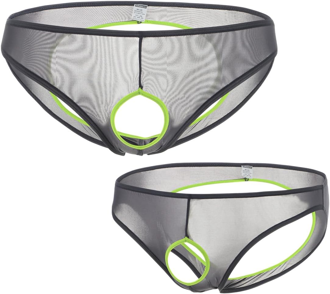 JINSHI Men's Sexy Silk Underwear Open Front Stretch Briefs Male See Through Sheer Ultra-Thin Breathable Briefs