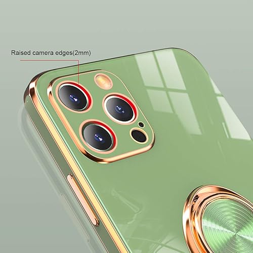 Miniatura 6 de aowner Funda para iPhone 11 Pro con soporte de anillo chapado brillante, borde dorado rosa con soporte de rotación de 360 grados para mujeres y