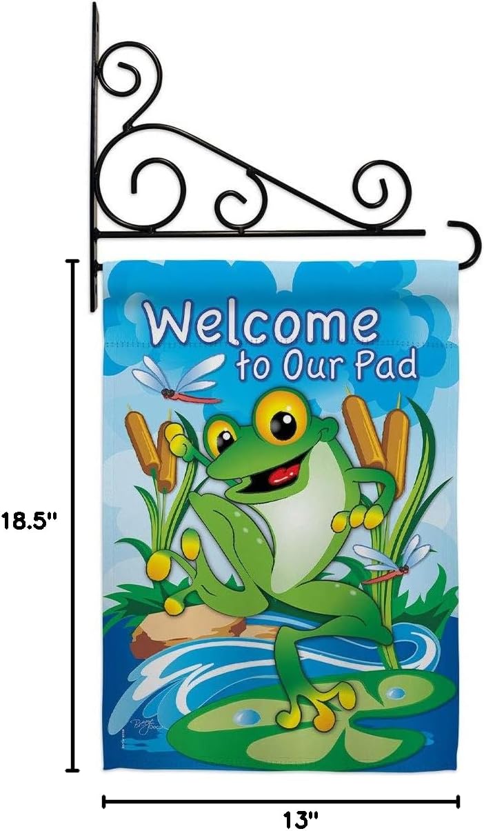 Frog Garden Flag Set Wall Holder Animals Critter Bee Ladybug Animal Pet Nature Creature Small Decorative Gift Yard House Banner Made In USA 13 X 18.5
