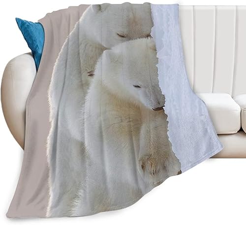 Bonita manta de oso polar súper suave, cálida y esponjosa, de franela, encantadora manta de animales salvajes, acogedora manta de felpa mullida para