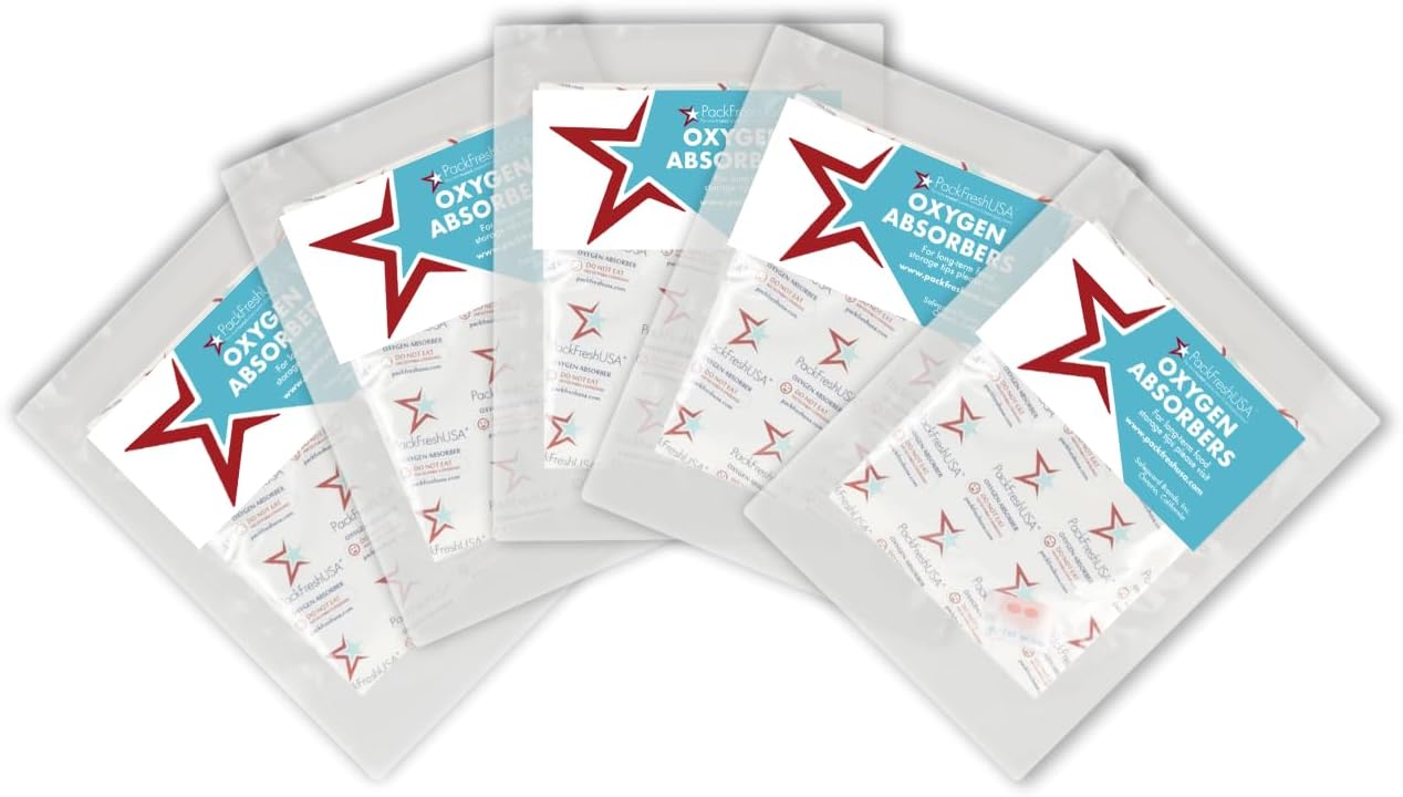 PackFreshUSA: 10 Pack - 2000cc Oxygen Absorber Packs - Individually Sealed - Food Preservation - Long-Term Food Storage Guide Included
