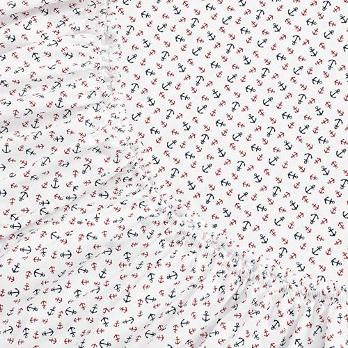 Image of Tommy Hilfiger - Full Size Sheet Set, Soft Cotton Percale Bedding with Crisp Cooling Comfort, Deep Pocket Fitted Sheet with Matching Pillowcases, Americana Decor (Atlantic Anchors Red /Blue)