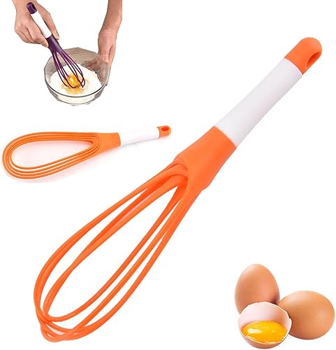 Batidor de silicona 2 en 1, batidor de huevo plegable plano y globo 2 en 1, batidor giratorio de cocina plegable de silicona, batidor giratorio,