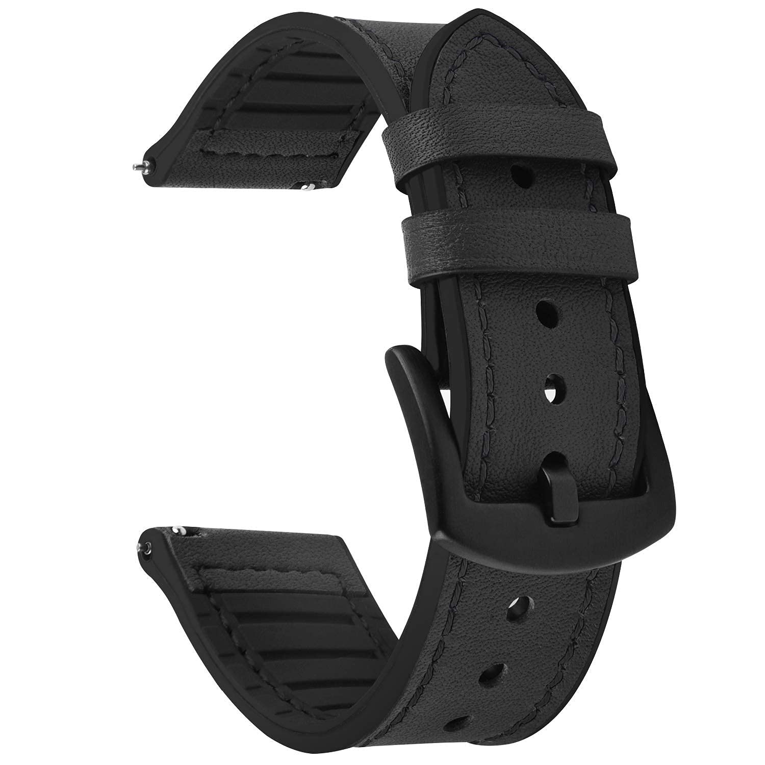 BRAND AFFAIRS Men's Leather Watch Strap, Compatible with Samsung Gear 45m Galaxy Watch 46mm, Galaxy Watch 22mm, Fossil Sport Smartwatch and Any 22mm Width Watches (Black)