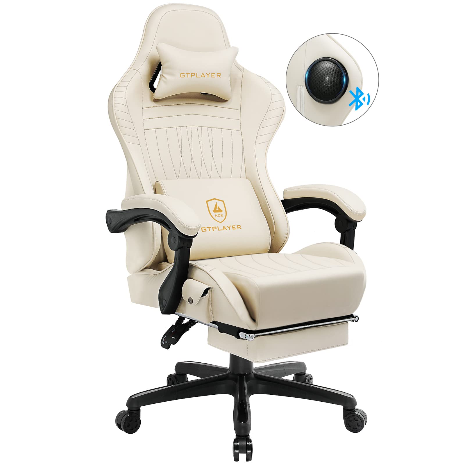 GTPLAYER Gaming Stuhl, Ergonomischer Gaming Sessel Schreibtischstuhl PC Gamer Racing Stuhl mit Fußstütze Lautsprecher Musik Bürostuhl bis 150kg belastbar