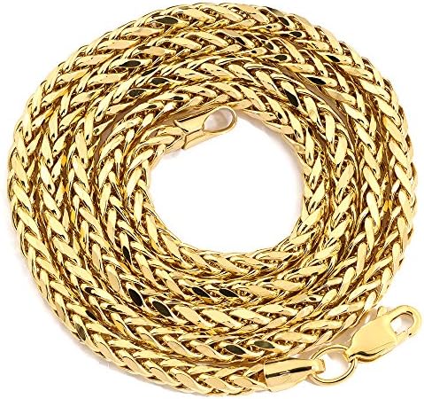 LoveBling 10K Yellow Gold 3mm 20" Wheat, Palm Chain Necklace with Lobster Lock