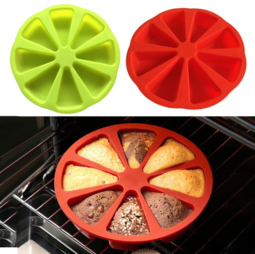 NatureMan 2 Pcs Silicone Baking Molds Large 8 Cavity Silicone Scone Pan/Cakes Slices Mold/Triangle Cavity Cake Pan Pizza Slices Pan,Soap Mould,DIY Baking Tool