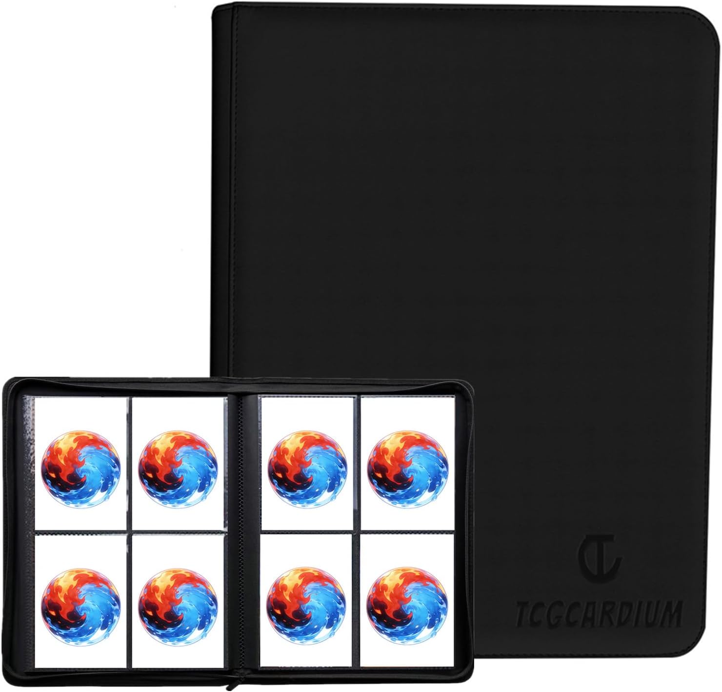 Trading Card Binder with Zipper, 240 Cards 4-Pocket Ringless Album, Premium PU Leather Side Loading Card Binder for MTG, YuGi, Sports Cards, TCG Game Card Collection (Black, 4 Pockets)