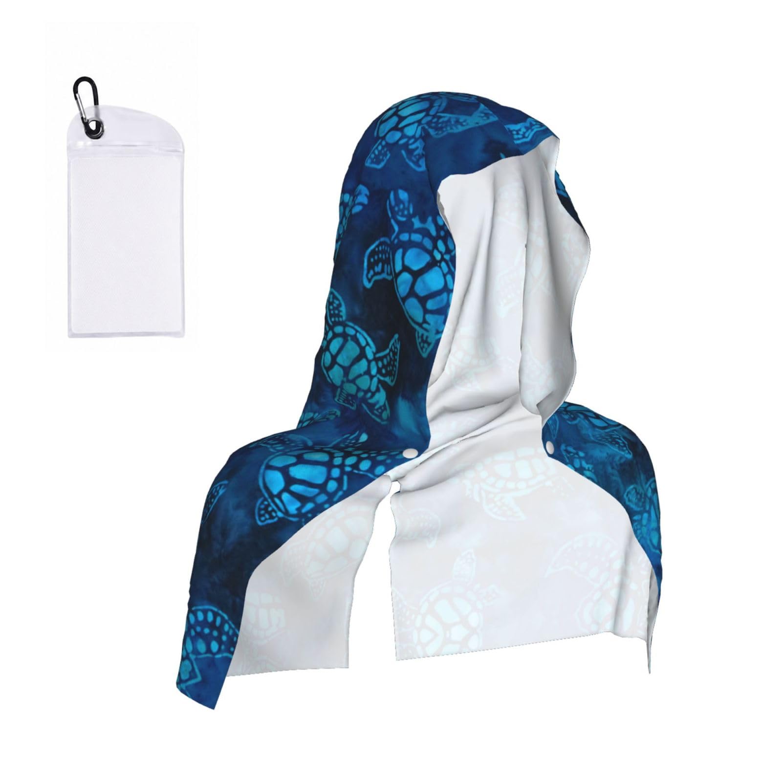 SATUSA Sea Turtle-Blue Print Cooling Hoodie Towel, Cooling Towels For Neck And Face, Quick Drying Absorbent Cooling Head Towel Beach Camping Gym Construction(2pcs)