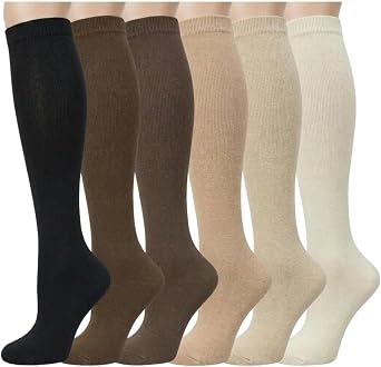 6 Pairs Knee High Socks for Women, Womens Elastic Long Socks
