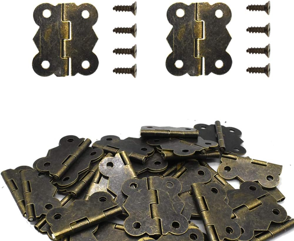 50Pcs Antique Bronze Mini Butterfly Hinges Retro Butt Hinges Home Furniture Cabinet Hardware Door Drawer Cupboard Hinge with 200 Pieces Replacement Hinge Screws (Butterfly Shaped)