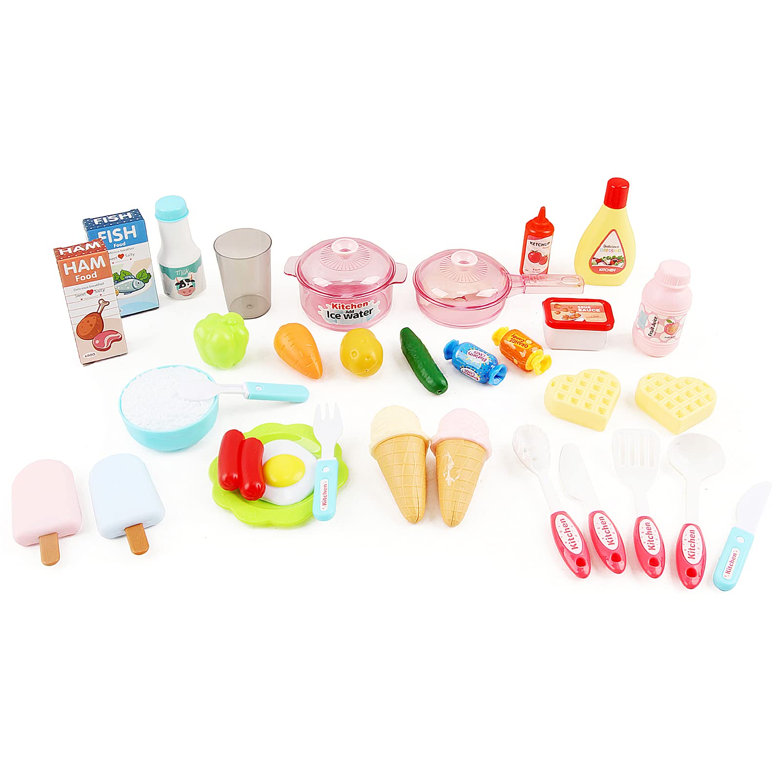 deAO Set da cucina "Mon Petit Chef" con 34 accessori, piastra di cottura a induzione, acqua, luce e suono (rosa)