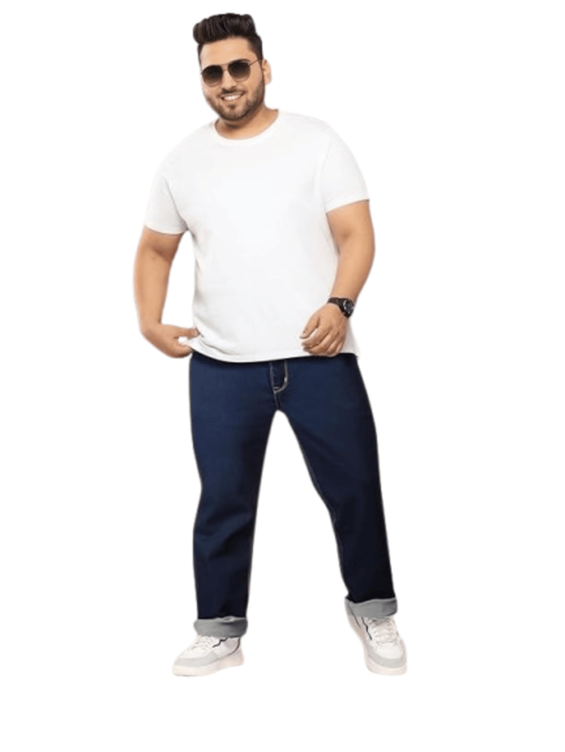 Plus Size Men's Stretchable Heavy Fade Jeans Relaxed Fit High Rise Solid Denim Pants Sizes 36 to 48-image-44