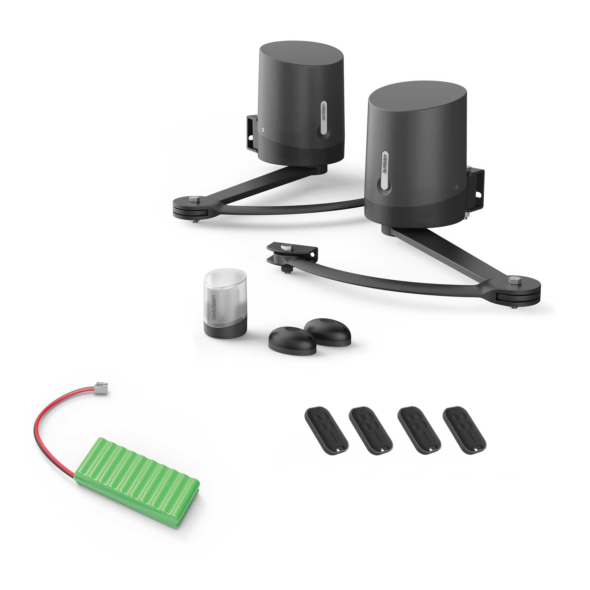 Avidsen Orane 510 Kit Motorisation Portail Battant 5m 500kg + Batterie | Bras articulés, 2.5 m par vantail, 250 kg par battant, 4 télécommandes, secours 24V, 3 ans garantie