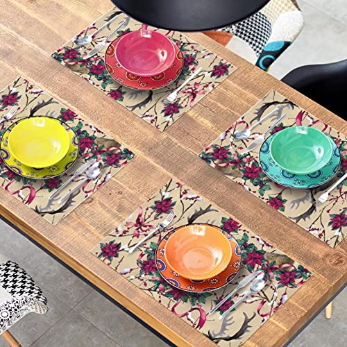 Set de table tissu Oxford lot de 4 lavables cerf rose rouge - 8