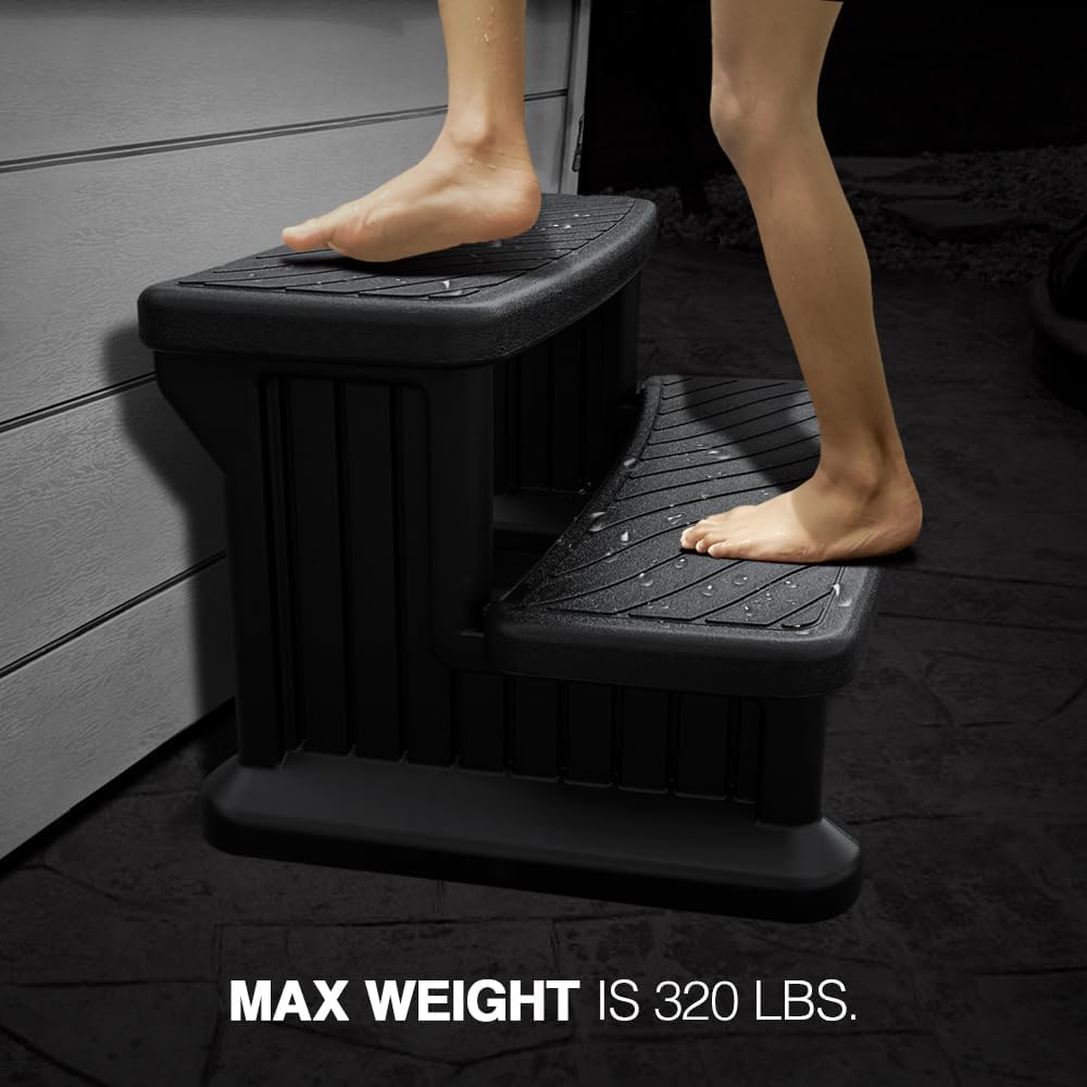 Black Universal Spa & Hot Tub Outdoor Steps with No Slip Grip