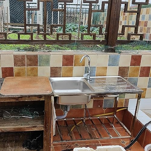 Outdoor Stainless Steel Sink, Free Standing Commercial Restaurant Utility Single Bowl Kitchen Washing Station Hand Basin Sink Set with Storage Shelves for Laundry Tub Backyard Garage - Thumbnail 4