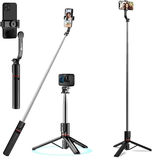 WeCool S6 Reinforced Bluetooth Selfie Stick with Tripod Stand, 45inc/ 113cm Long Selfie Stick with 6-Section Stable Base, ...