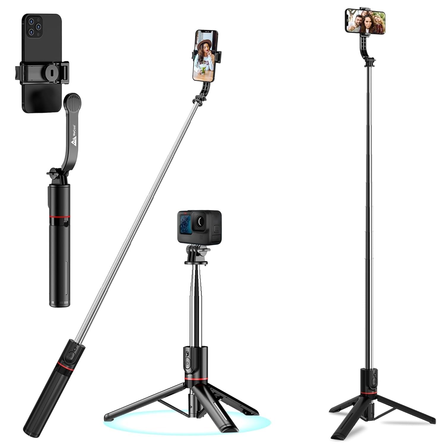 S6 Reinforced Selfie Stick Tripod, 113 cms / 44.5" Selfie Stick with Extra Bottom Support, Bluetooth Selfie Stick for iPhone, Samsung & Oneplus with Remote,Vlogging Stick,Compatible for Gopro