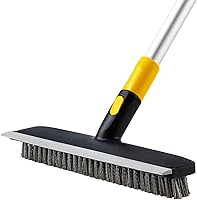 Yocada 2-in-1 Floor Scrub Brush with Telescopic Handle, Stiff Bristles & Scraper - Bathroom, Patio, Garage Cleaner, 55.9" Tall