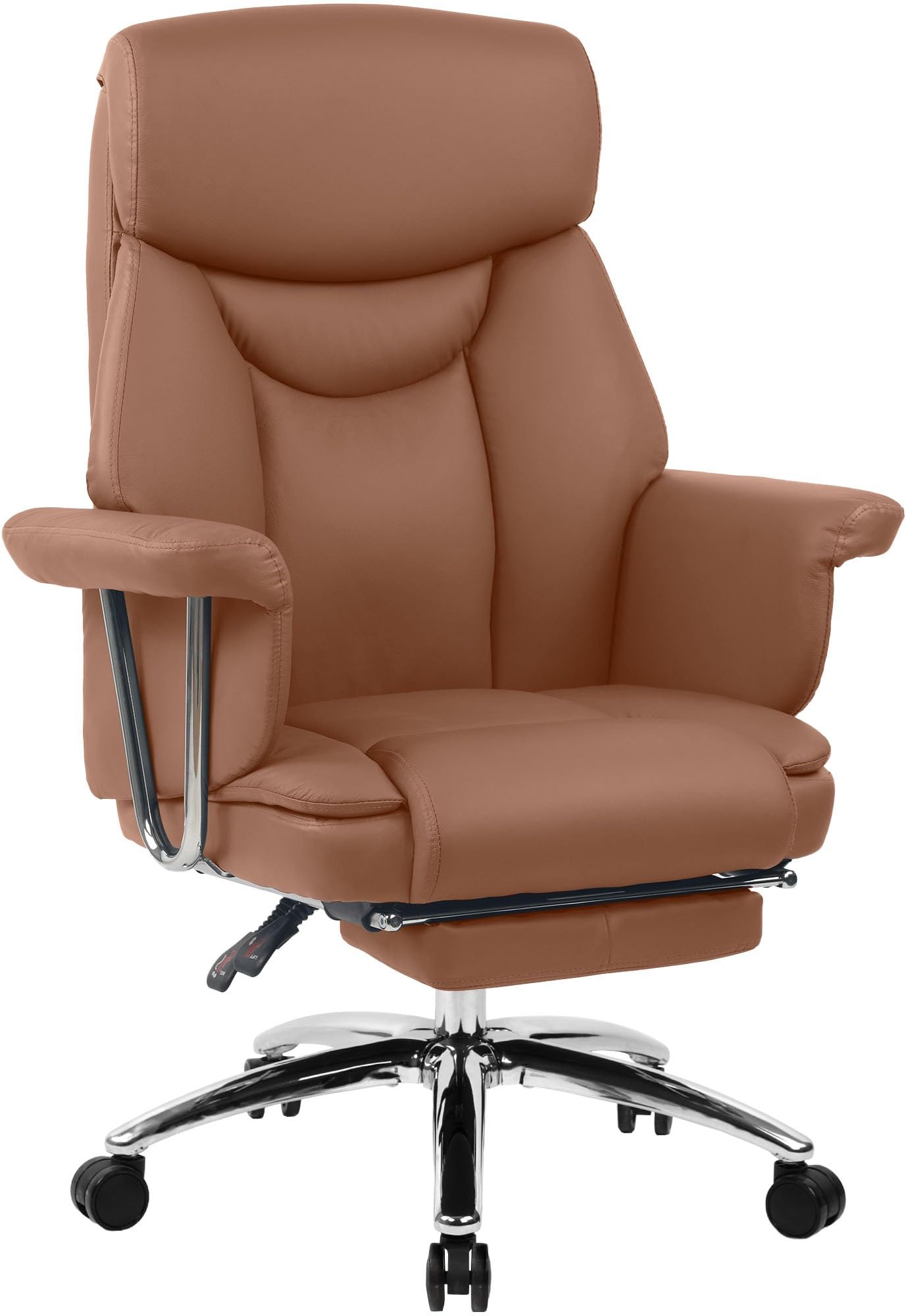 CLP Fauteuil de Bureau Ergonomique avec Repose-Pieds Dahra, Chaise de Bureau rembourree en Cuir veritable, pivotant, Hauteur reglable, Charge 135 kg | Couleur Marron