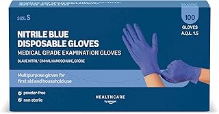 Amazon Basic Care Luvas descartáveis de nitrilo azul, Sem pó, Tamanho S, 100 Unidades (Anteriormente Marca Hevea)