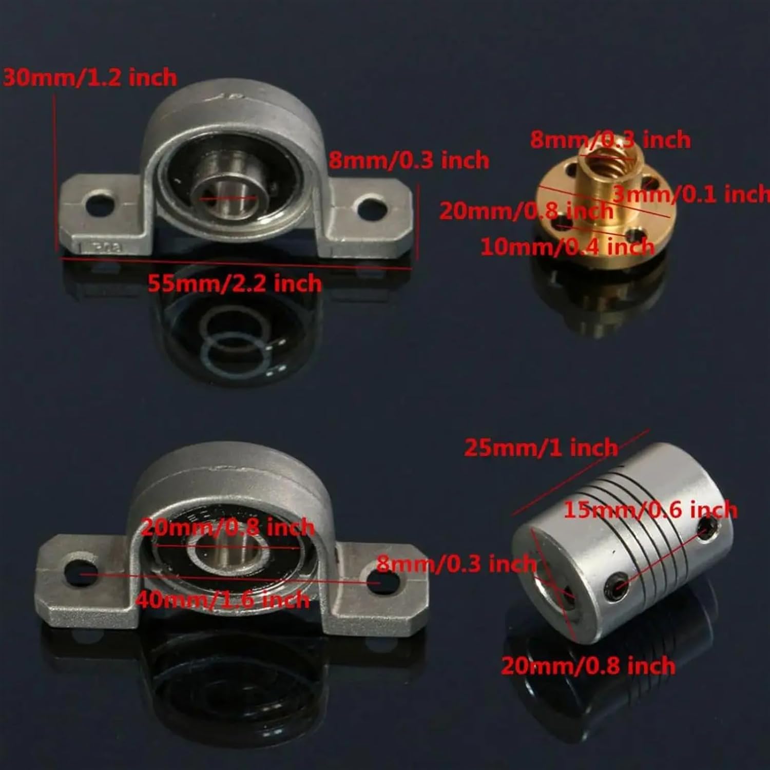 Motor Parts T8 600mm Stainless Steel Screw Set with Mounted Ball Bearing and Shaft Coupling for Stepper Motor/Machine Guide