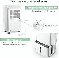 Vista 5 de Waykar - Deshumidificador para espacios de 2000 pies cuadrados, para el hogar y sótanos, con drenaje automático y manual, con un tanque de agua