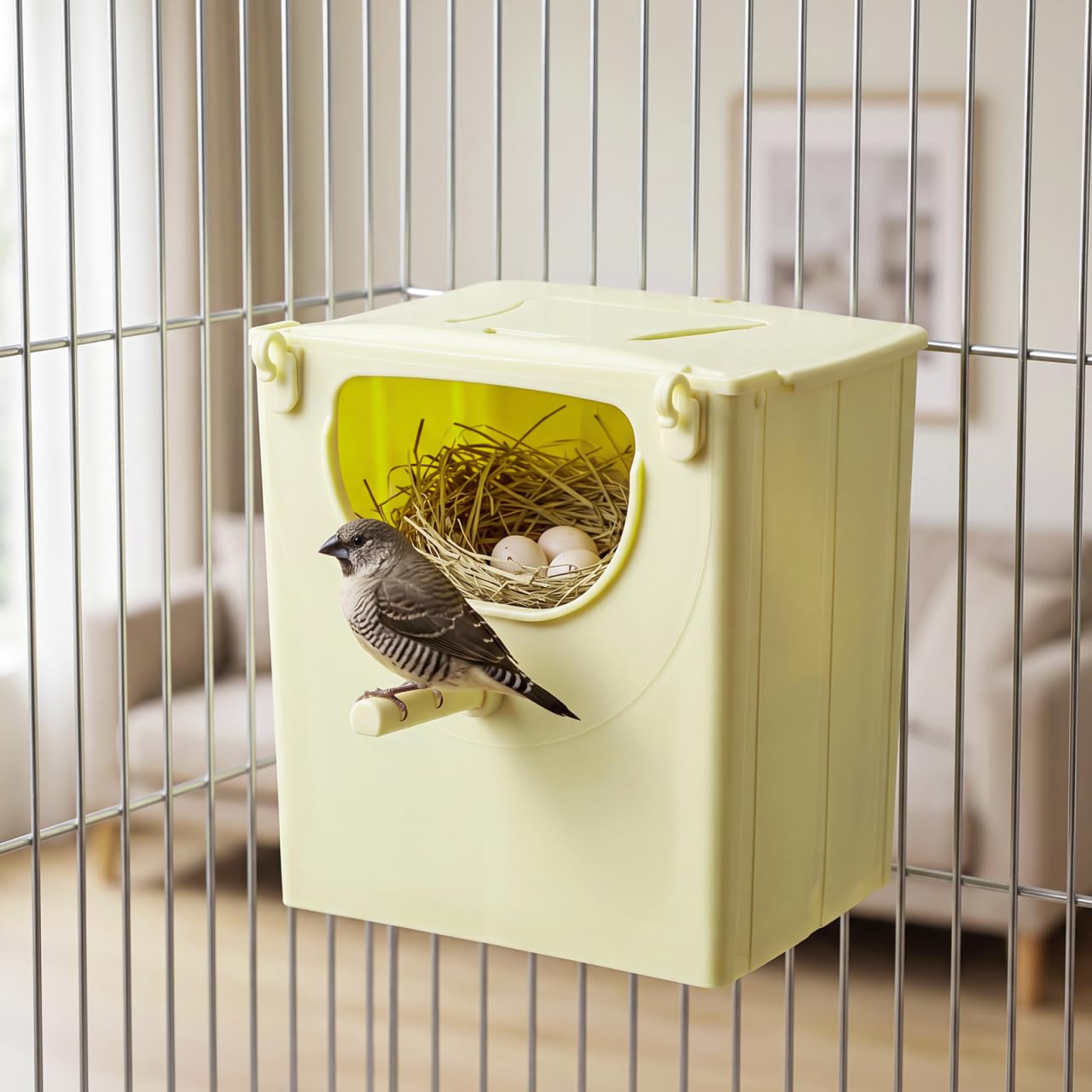 Zerodeko 4 Stück Vogel-Nistkasten, Kunststoff, Sittiche, Nistkasten, zum Aufhängen, Vogelzuchtkäfig, montierter Inkubationskasten, kleine Tierhütte, für Finken, Eichhörnchen, Papageien, Wellensittiche