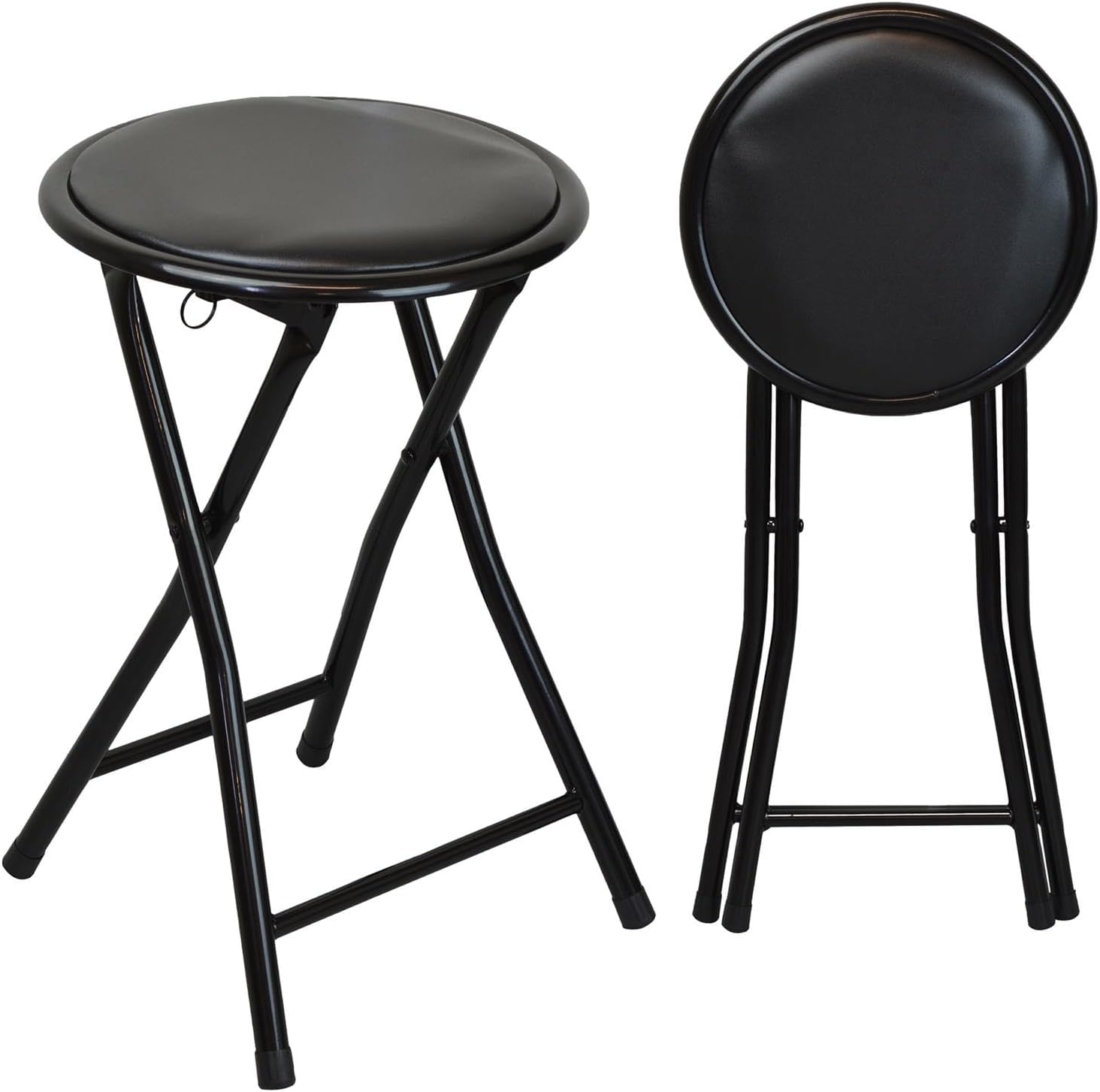 Harbour Housewares Black Padded Folding Stools - Pack of 2 - Easy Store Metal Frame Sponge Padded Stool with Floor Protector Bumper Feet Lightweight Foldable Seat for Kitchen Bar, Breakfast Bar