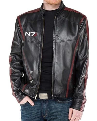 Mass Effect 3 N7 Genuine Black Leather Jacket - Medium - Faux Leather - Black