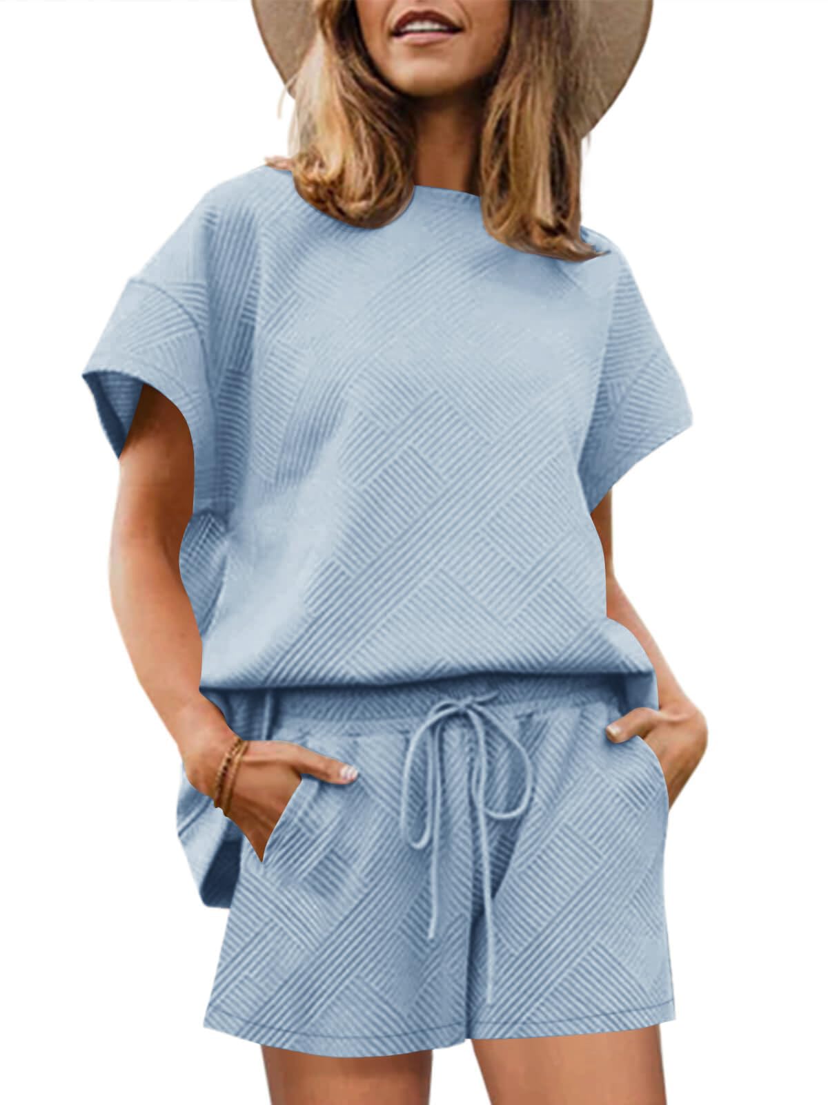 Imily Bela Womens Loungewear Set Short Sleeve Tops and Shorts 2 Piece Outfits Plus Size Oversized Pajama Set with Pockets