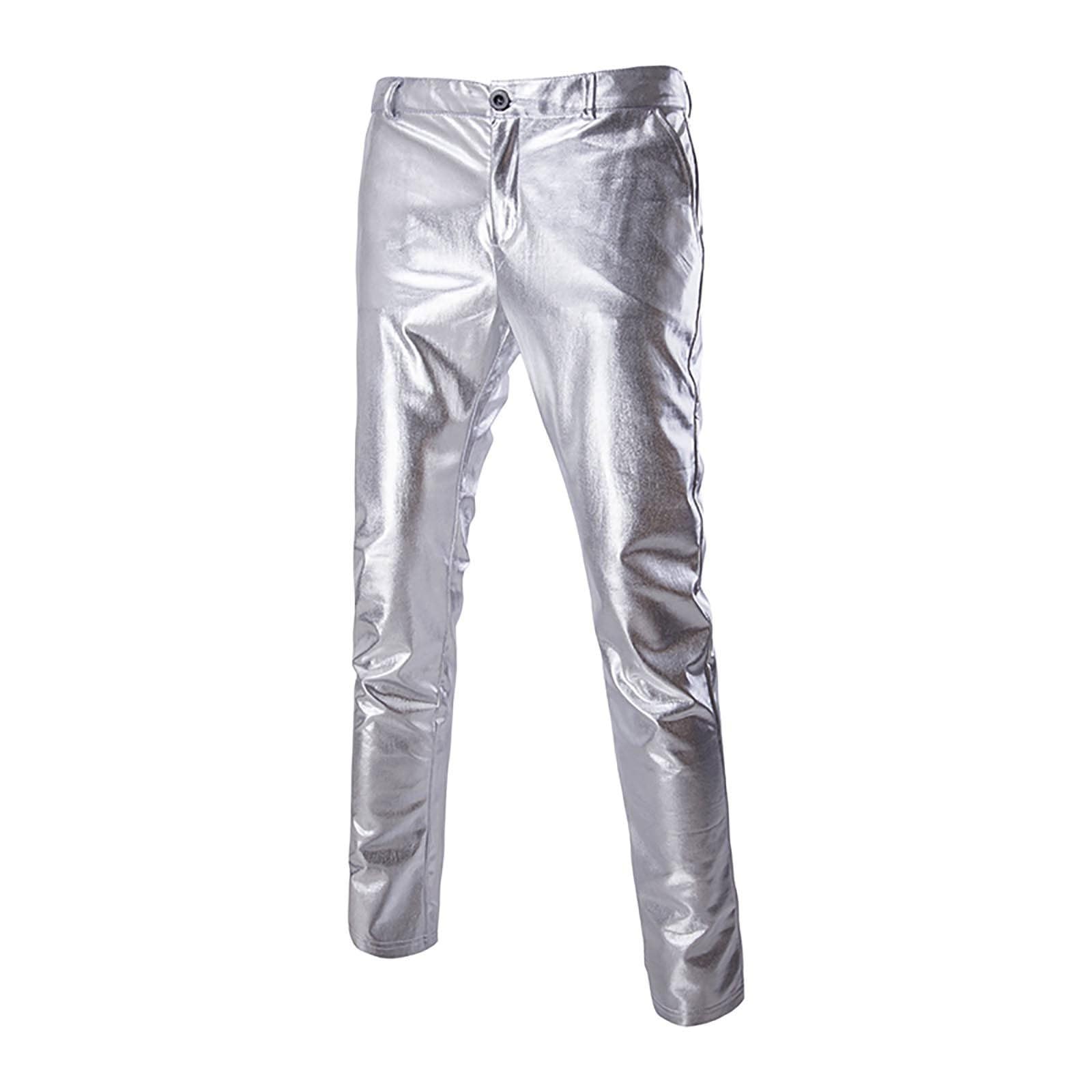 Costume de smoking 2 pièces pour homme - Coupe ajustée - Veste de mariage - Pantalon pour fête disco - Argenté brillant - Tenue de loisirs - Coupe ajustée - 2 pièces - Avec veste de costume et