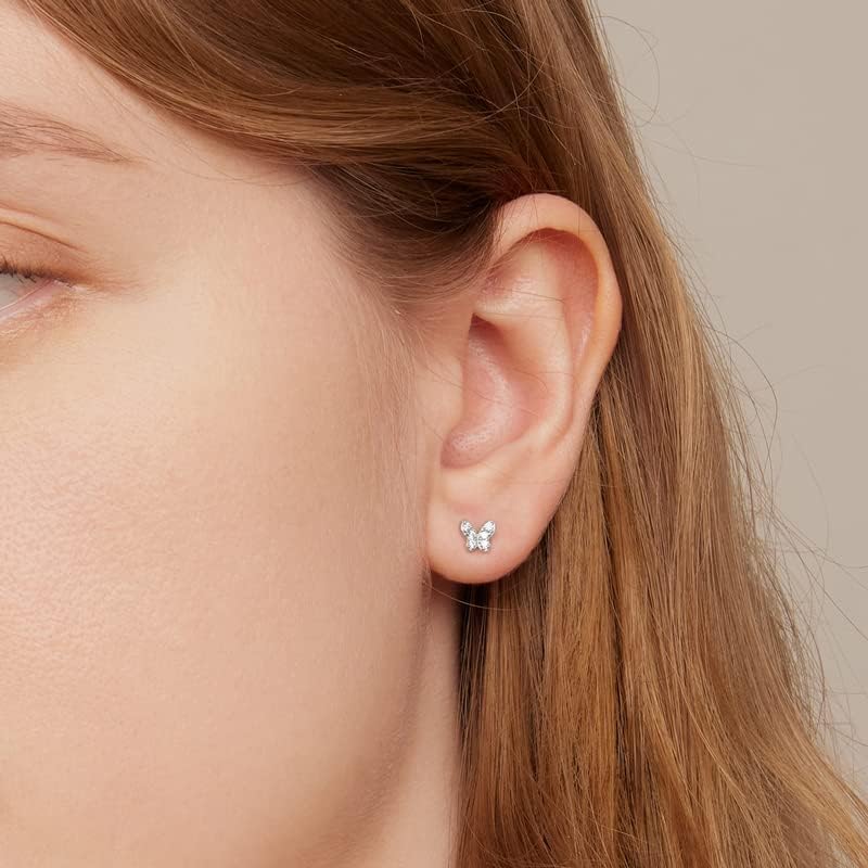 BISAER 925 Sterling Silver Tiny Butterfly Heart Star Earrings With Screw Back Cubic Zirconia Stud Earrings for Women Cartilage Jewelry - Image 4