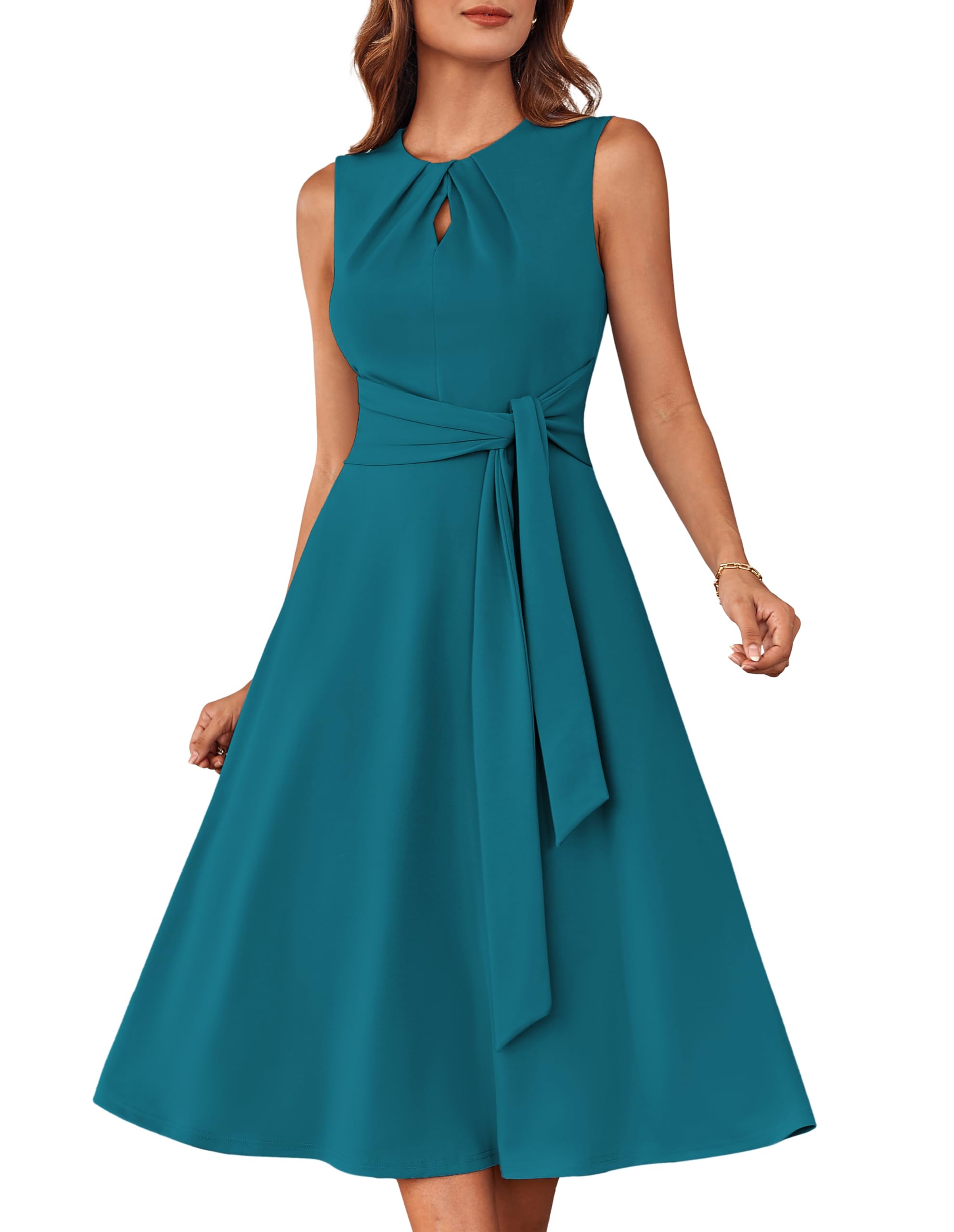 GRACE KARIN Vestido casual de verano para mujer, vestido de trabajo de oficina, manga casquillo, cremallera frontal, vestido midi con bolsillos