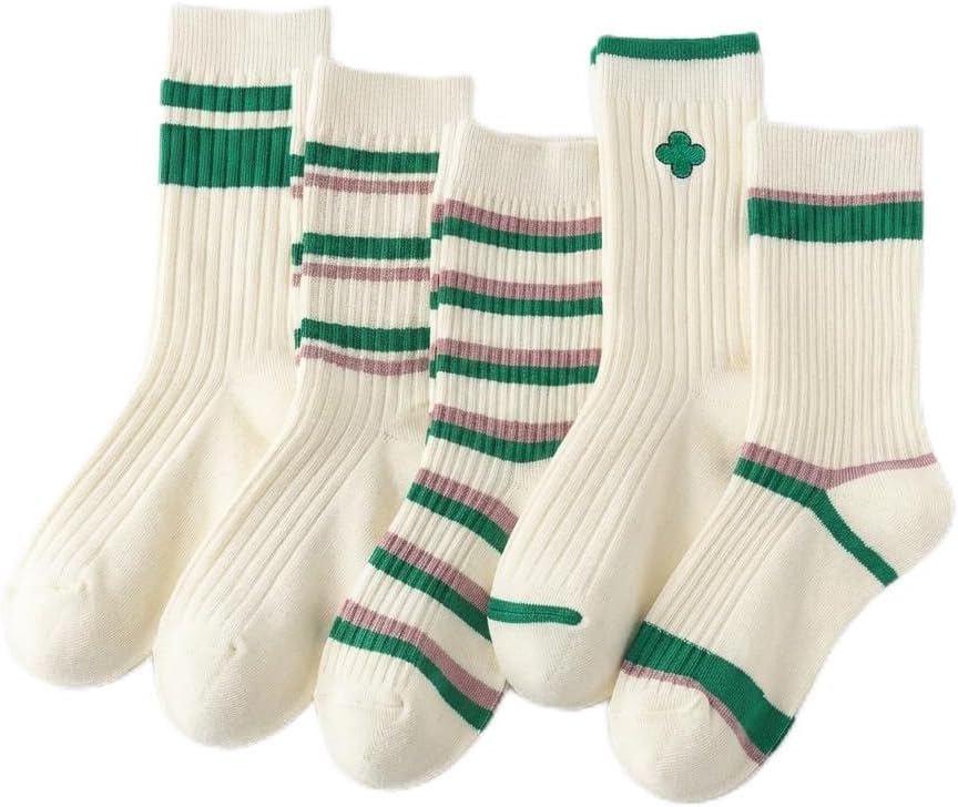 5 Pairs Cute Big C Letter Crew Socks Sports,Casual,Striped for Women Socks