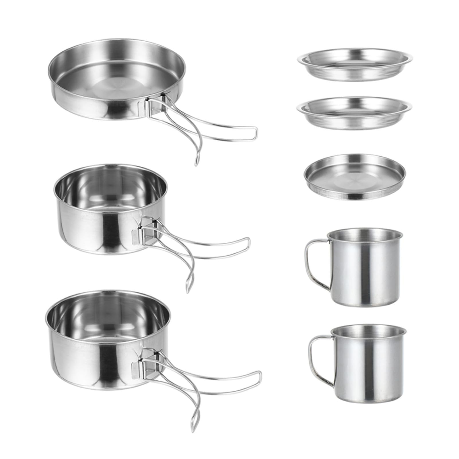 Homoyoyo Kit Cuisine Camping en INOX 8 Pièces pour 5-6 Personnes, Ustensiles de Cuisson Pliables et Légers, Batterie de Casseroles et Poêles Résistante pour Randonnée, Barbecue