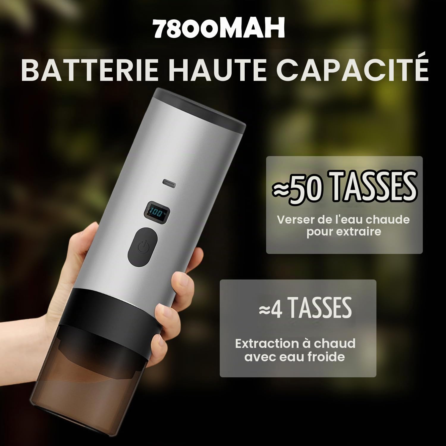 Machine à café portable 3 en 1 avec support, machine à expresso de voiture avec USB, compatible avec capsules et poudre de café, chauffage rapide en 3 minutes, pour les voyages, le camping et les