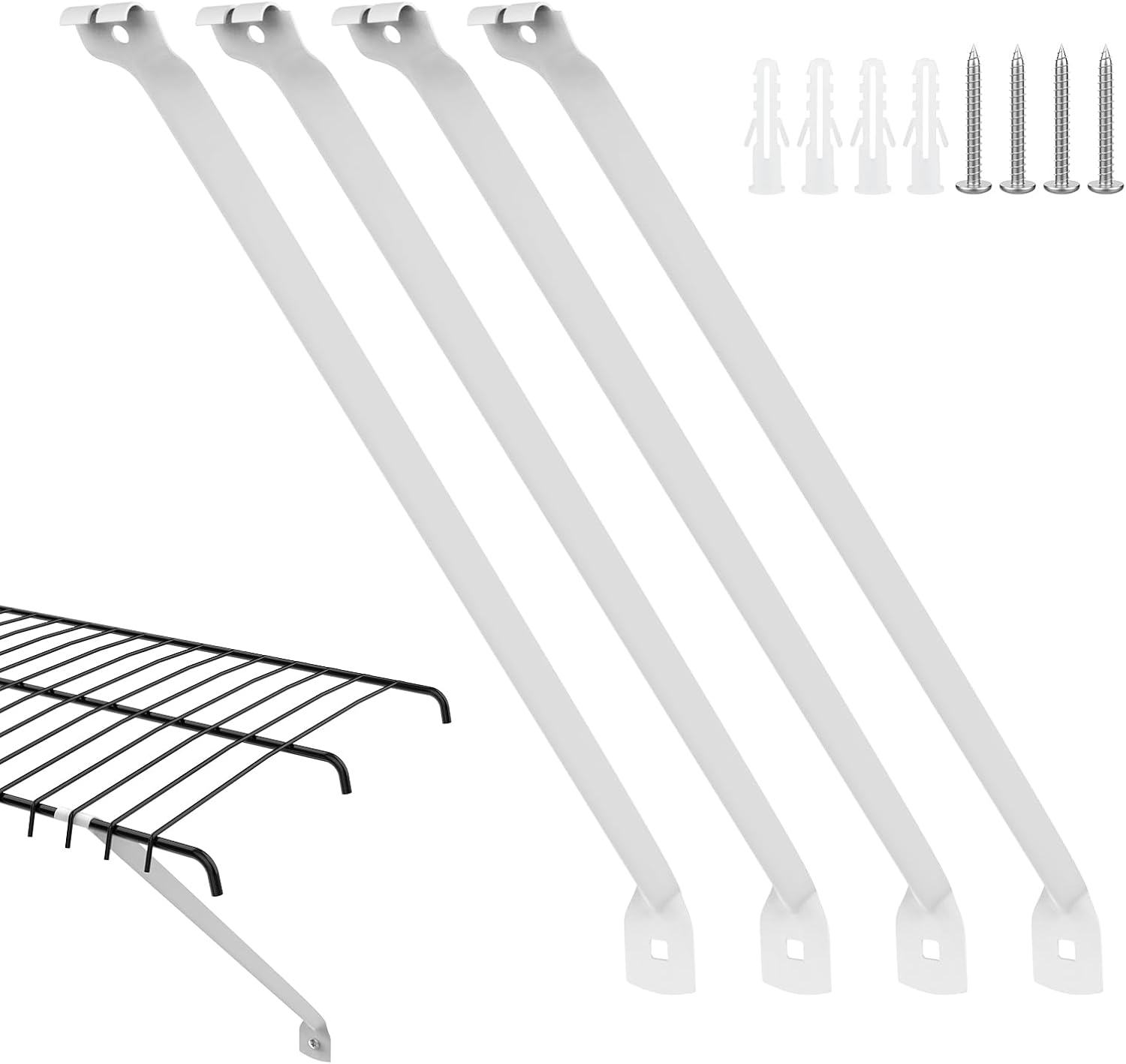 4 Pcs 12 Inch Wire Shelf Brackets, White Metal Closet Support Brackets for Wire Shelving (Included Screws and Anchors)