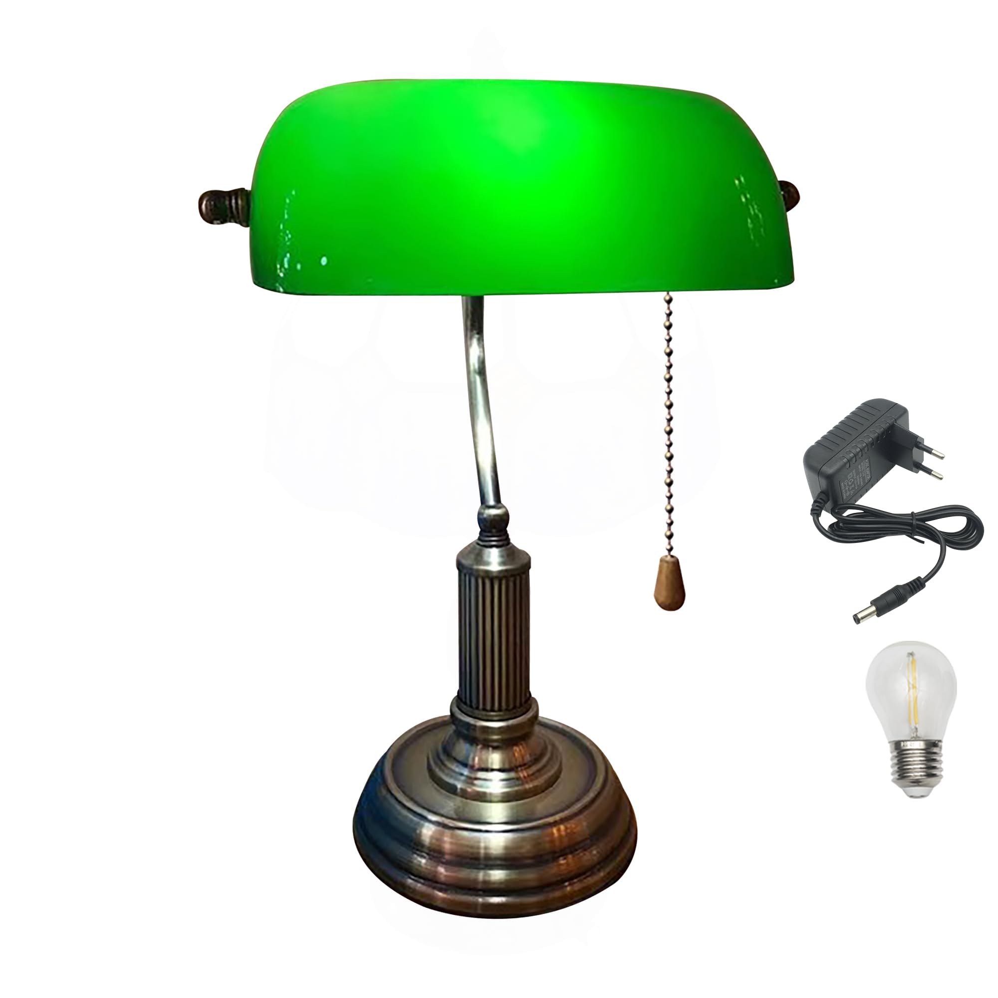 Retro-Stil Tischlampe Kabellos Warmweißes, Wiederaufladbar Tischleuchte, Dimmbar Banker-Schreibtischlampe aus antikem grünem Glas Für Schlafzimmer, Arbeitszimmer -TD1120-CD-DIM