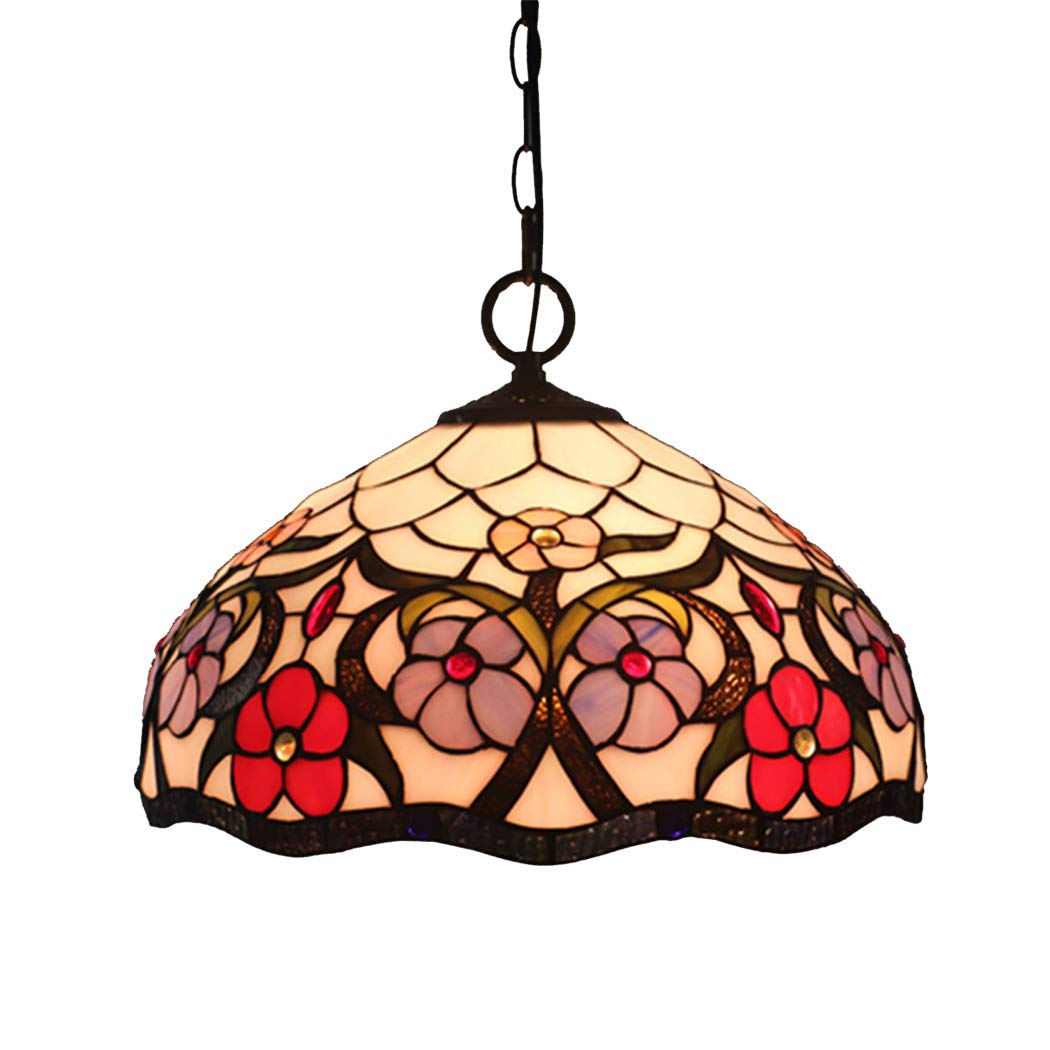 Suspension vitrail vintage 20cm lustre rétro fleur de prunier luminaire salon E27
