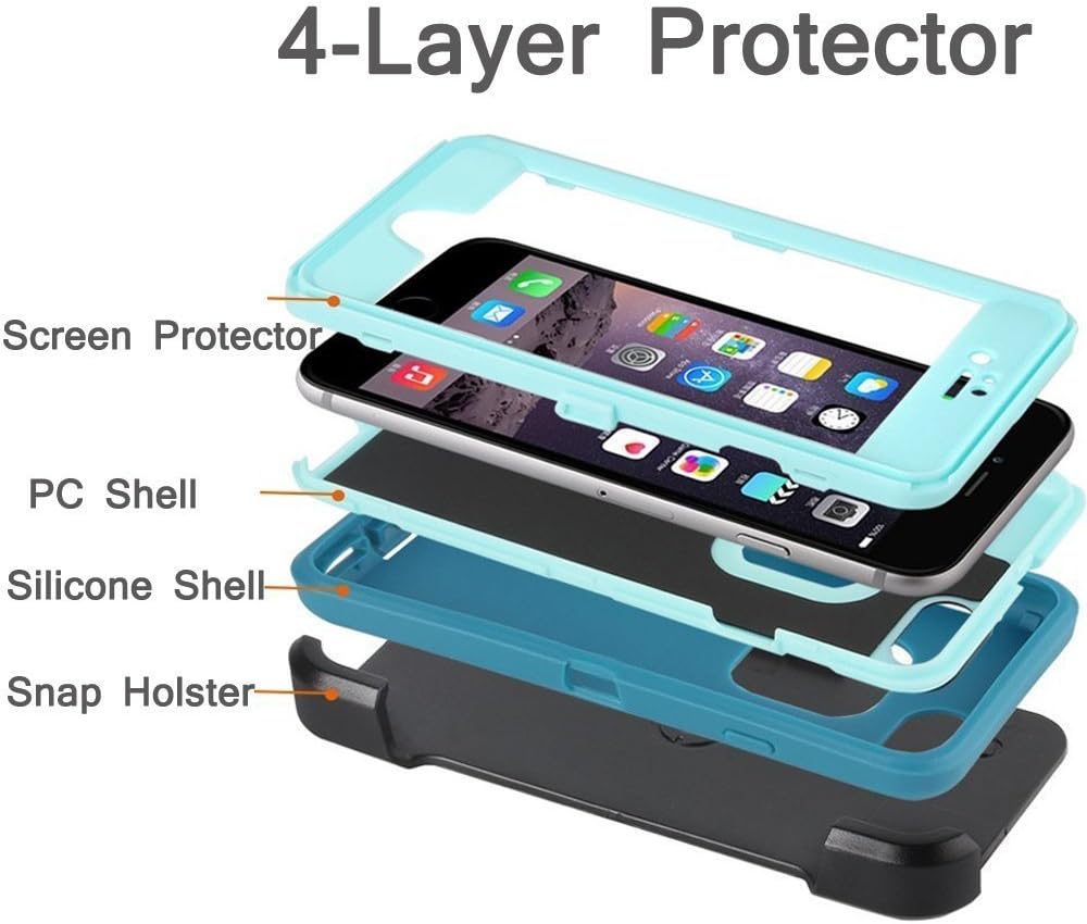 iPhone 6 Plus Case, MBLAI [4 in 1 Design] Tough Hybrid Shock-Absorbent [with Built-in Screen Protector] & [Belt Clip Holster] Case Cover for iPhone 6 Plus/ 6S Plus [5.5 inch] (Blue)