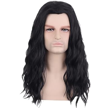 PATTNIUM Black Male Wig Long Wavy Black Wig for Men Shoulder length Mens Wigs Heat Resistant Synthetic Unisex Cosplay Party Costume Daily Wear Wigs