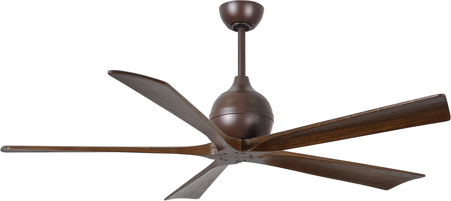 Matthews IR5-TB-WA-52 Irene Damp Rated 52" Ceiling Fan with Remote & Wall Control, Silent DC Motor, Solid Wood Blades, Textured Bronze with Walnut Tone