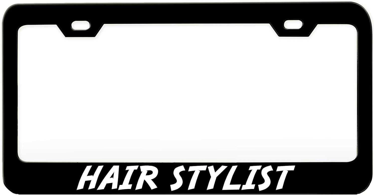 Hair Stylist Career Black Steel Metal License Plate Frame Auto Car SUV Tag Holder, y6